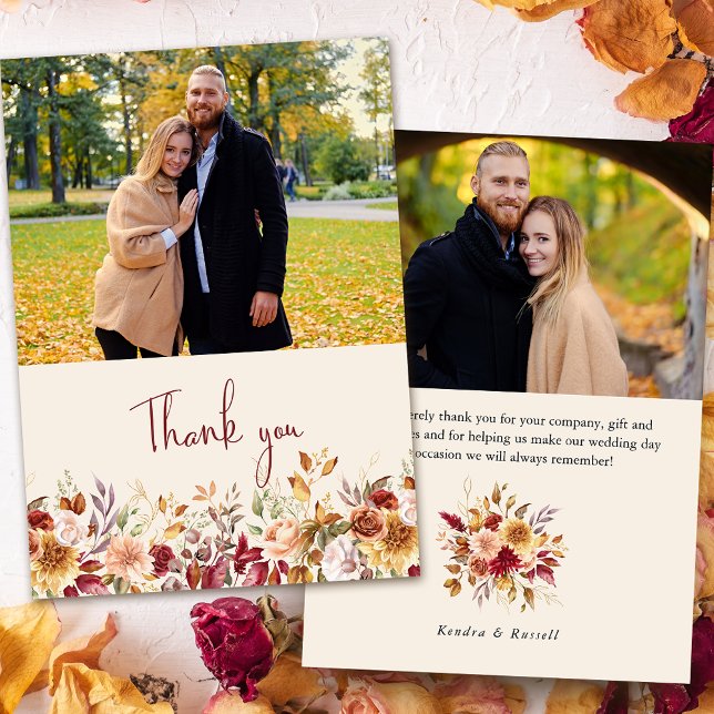 Gilded Fall Terracotta Floral Photo Thank You Card (Creator Uploaded)