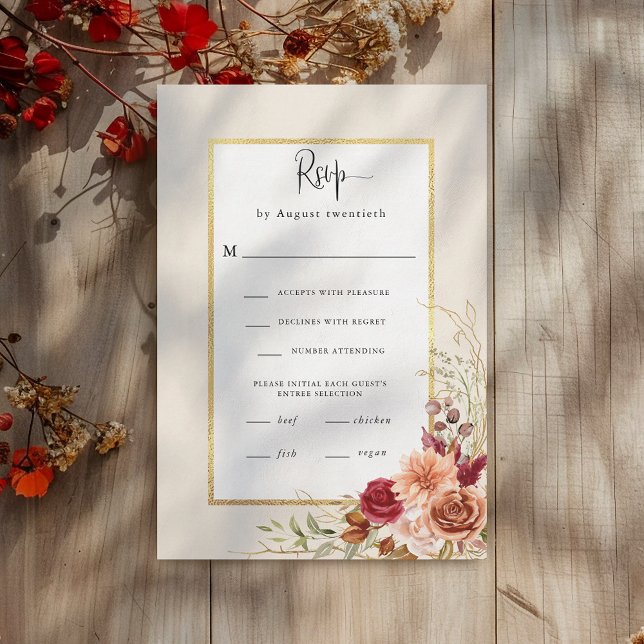 Gilded Fall Terracotta Floral RSVP Card (Creator Uploaded)