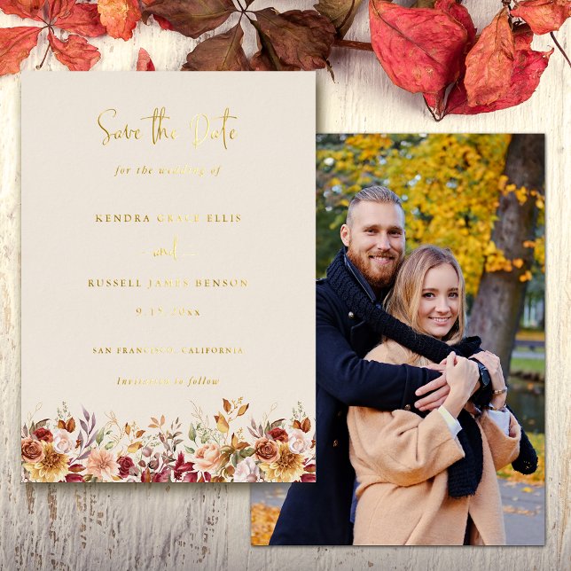 Gilded Fall Terracotta Floral Save the Date (Creator Uploaded)