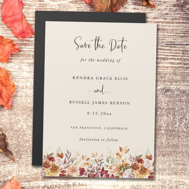 Gilded Fall Terracotta Floral Save the Date Magnetic Invitation (Creator Uploaded)