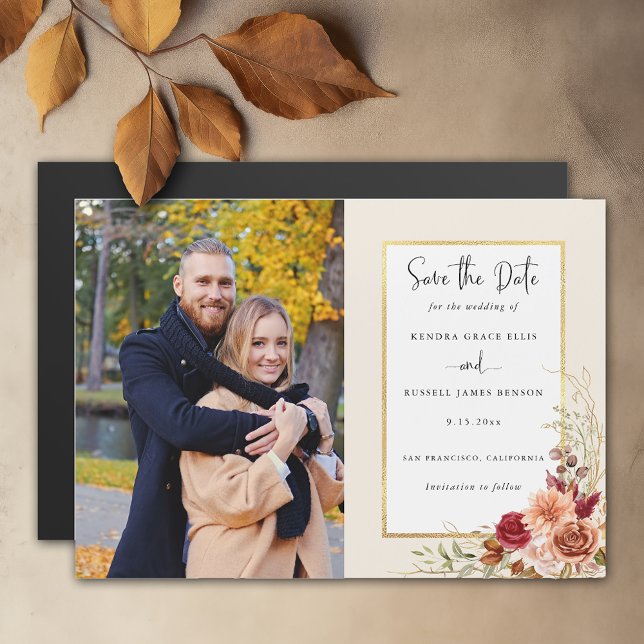Gilded Fall Terracotta Floral Save the Date Magnetic Invitation (Creator Uploaded)