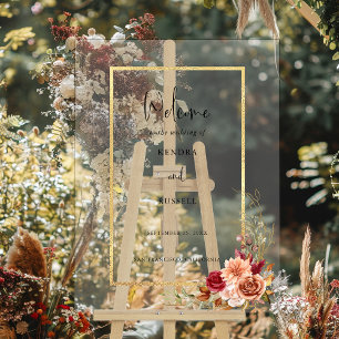 Gilded Fall Terracotta Floral Welcome Acrylic Sign