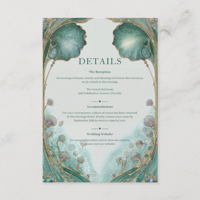 Gilded Fantasy Art Nouveau Wedding Enclosure Card (Front)