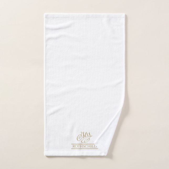 Gilded Faux Gold Calligraphy Bridal Mrs Gift  Bath Towel Set (Hand Towel)