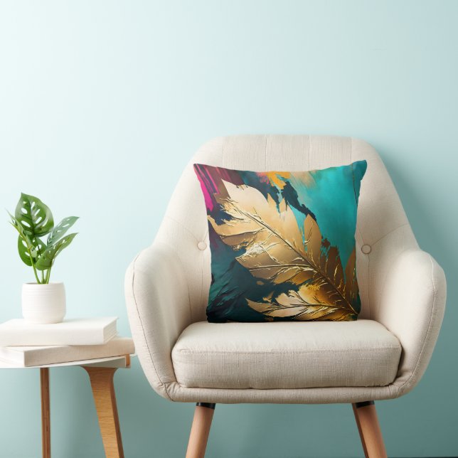 Gilded Feather – Luxe Abstract Elegance Cushion (Chair)