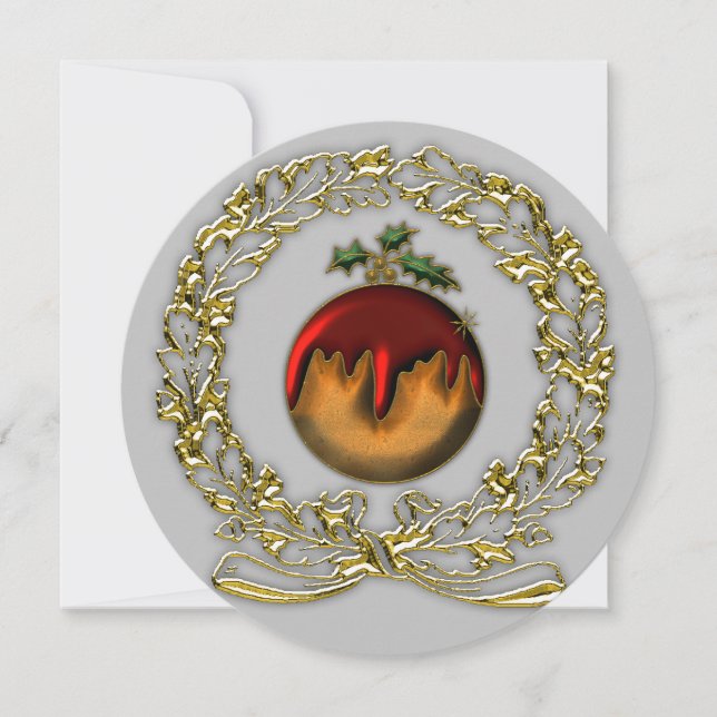 Gilded Festive Plum Pudding Delight Christmas Holiday Card (Front)