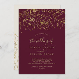 Gilded Floral Burgundy and Gold The Wedding Of Invitation