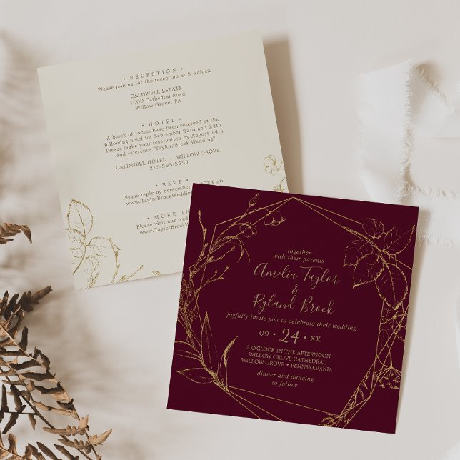 Gilded Floral | Burgundy & Gold All In One Wedding Invitation (Creator Uploaded)