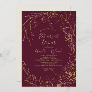 Gilded Floral   Burgundy & Gold Rehearsal Dinner Invitation