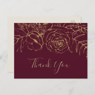 Gilded Floral Burgundy & Gold Thank You Postcard