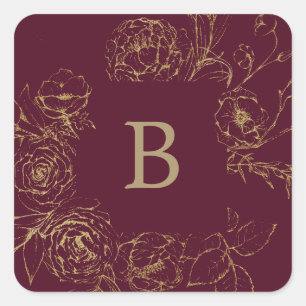 Gilded Floral Burgundy Gold Wedding Envelope Seals