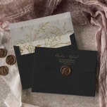 Gilded Floral | Charcoal & Gold Wedding Invitation Envelope<br><div class="desc">These gilded floral charcoal grey and gold wedding invitation envelopes are perfect for an elegant wedding. The design on the envelope liner features a whimsical arrangement of faux gold foil hand drawn flowers, leaves and botanicals. Personalise the envelope flap with your return address. These envelopes can also be used for...</div>