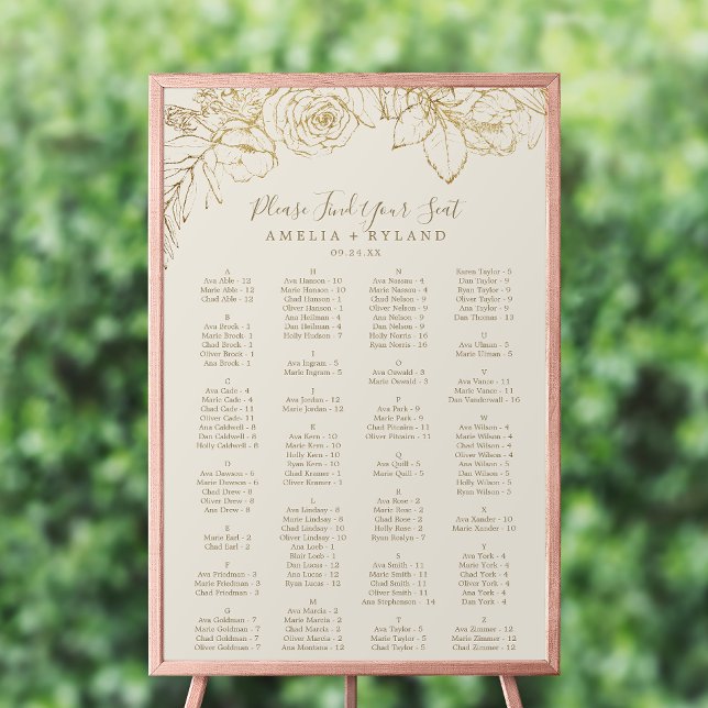 Gilded Floral | Cream Alphabetical Seating Chart (Creator Uploaded)