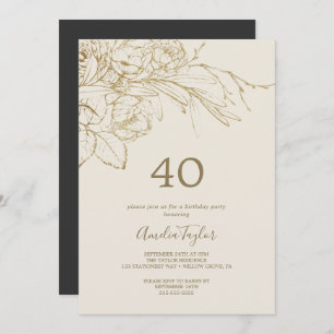 Gilded Floral   Cream and Gold 40th Birthday Invitation