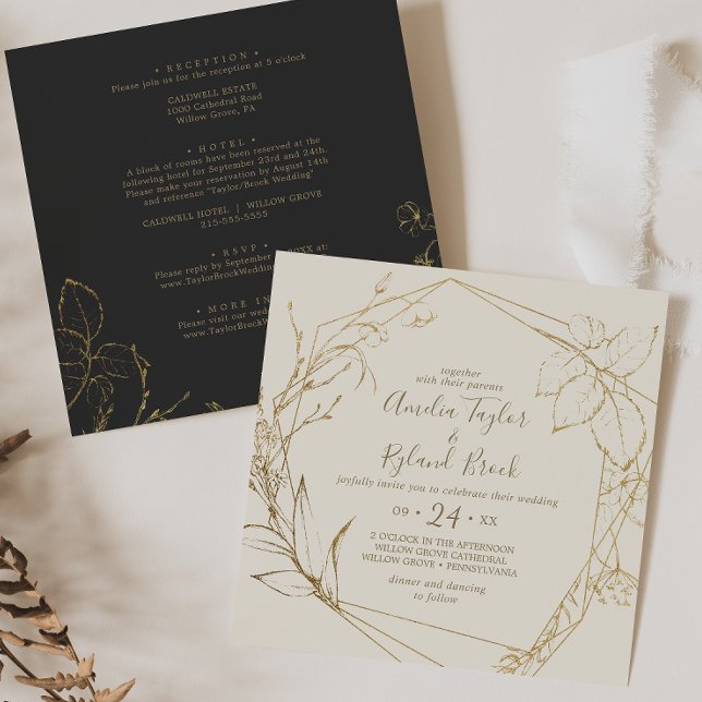 Gilded Floral | Cream and Gold All In One Wedding Invitation (Creator Uploaded)