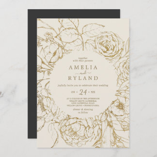 Gilded Floral | Cream and Gold Casual Wedding Invitation