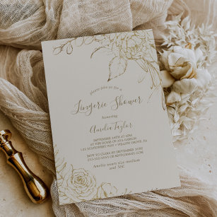 Gilded Floral   Cream and Gold Lingerie Shower Invitation