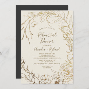 Gilded Floral   Cream and Gold Rehearsal Dinner Invitation