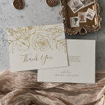 Gilded Floral | Cream and Gold Thank You<br><div class="desc">This gilded floral cream and gold thank you card is perfect for an elegant wedding. The modern boho design features a whimsical arrangement of faux gold foil hand drawn flowers, leaves and botanicals on a cream background. Personalize the back of the flat card with your names, and a thank you...</div>