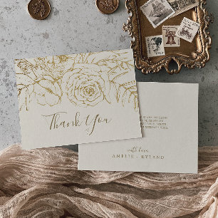 Gilded Floral Cream and Gold Thank You Card
