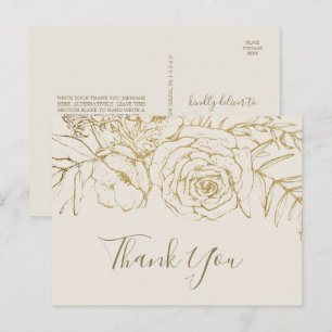 Gilded Floral Cream and Gold Thank You Postcard