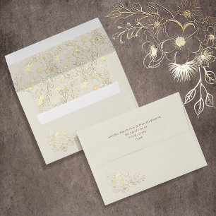 Gilded Floral Cream and Gold Wedding Envelope