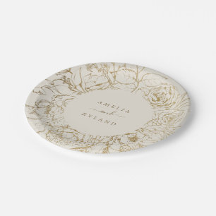 Gilded Floral Cream and Gold Wedding Paper Plate