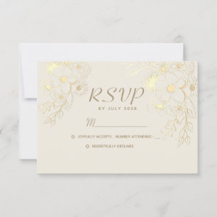 Gilded Floral Cream and Gold Wedding RSVP Card