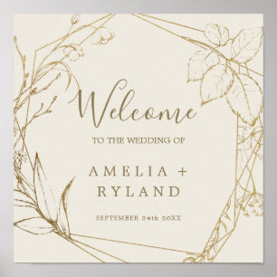 Gilded Floral Cream and Gold Welcome Wedding Poster