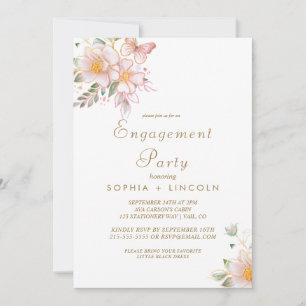 Gilded Floral Cream & Gold Engagement Party  Invitation