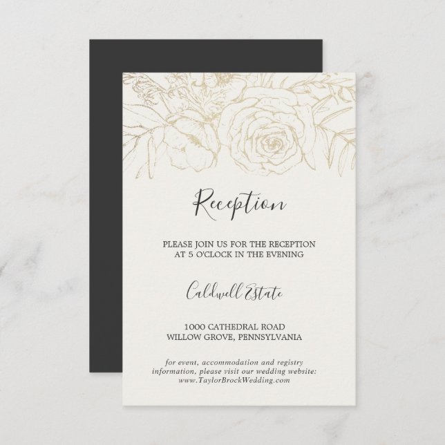Gilded Floral | Cream & Gold Faded Reception Enclosure Card (Front/Back)