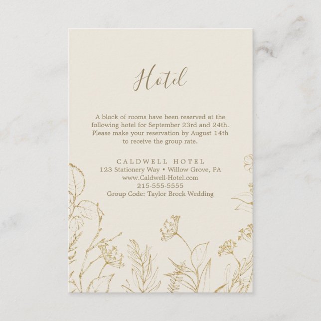 Gilded Floral | Cream & Gold Hotel Enclosure Card (Front)