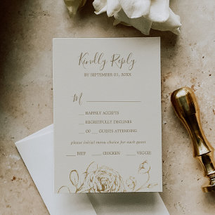 Gilded Floral Cream & Gold Menu Choice RSVP Card