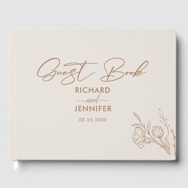 Gilded Floral Cream & Gold Personalised Wedding Guest Book (Front)