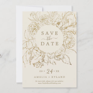 Gilded Floral Cream & Gold Save the Date Card