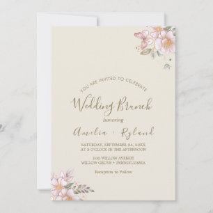 Gilded Floral Cream & Gold Wedding Brunch Invitation