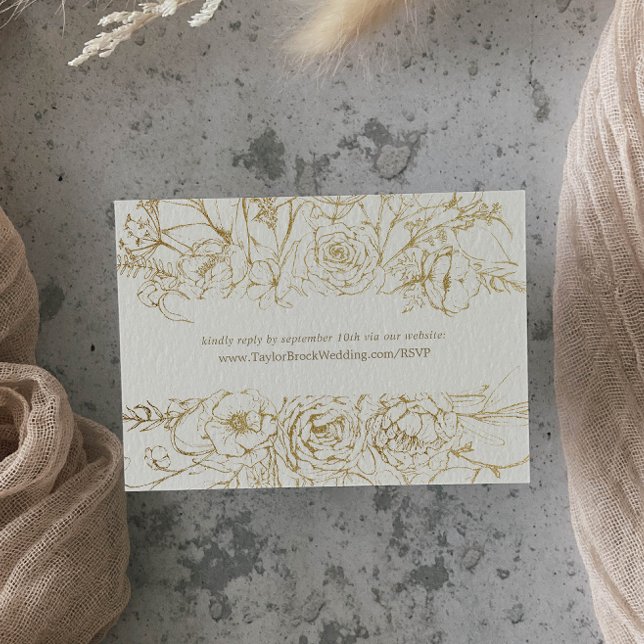 Gilded Floral | Cream & Gold Wedding Website RSVP Enclosure Card (Creator Uploaded)