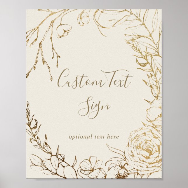 Gilded Floral Cream & Gold Wreath Custom Text Sign (Front)