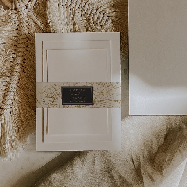 Gilded Floral Cream Wedding Invitation Belly Band (Creator Uploaded)
