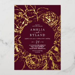 Gilded Floral Gold Foil Burgundy Casual Wedding
