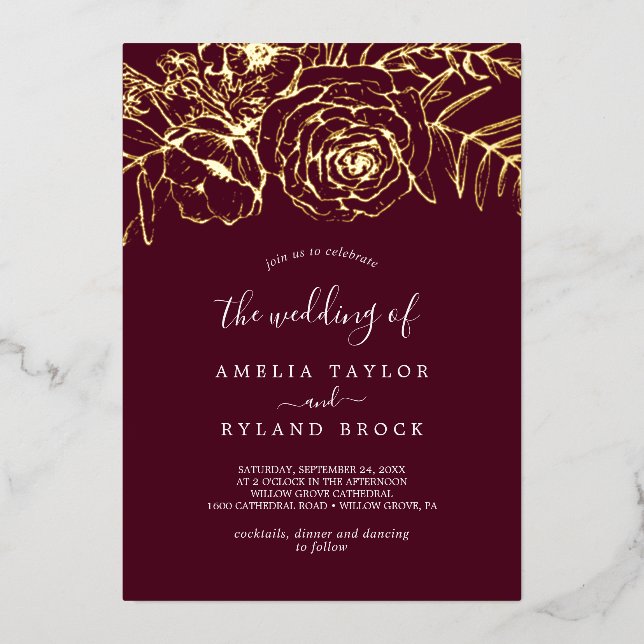 Gilded Floral | Gold Foil Burgundy The Wedding Of (Front)