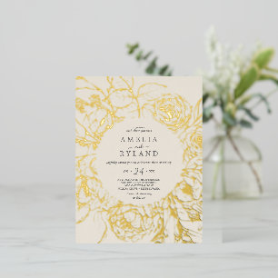 Gilded Floral   Gold Foil Cream 4.25x5.6" Wedding Foil Invitation Postcard