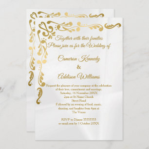 Gilded Floral   Gold Foil Cream Casual Wedding  Invitation