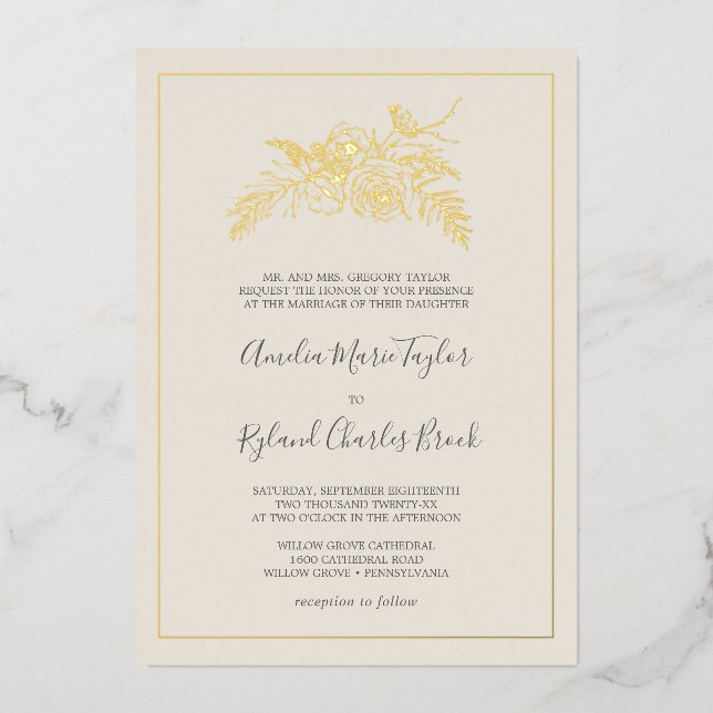 Gilded Floral | Gold Foil Cream Formal Wedding (Front)