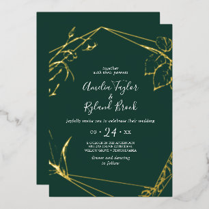 Gilded Floral Gold Foil Emerald Front Back Wedding