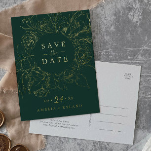 Gilded Floral   Gold Foil Emerald Save the Date Foil Invitation Postcard