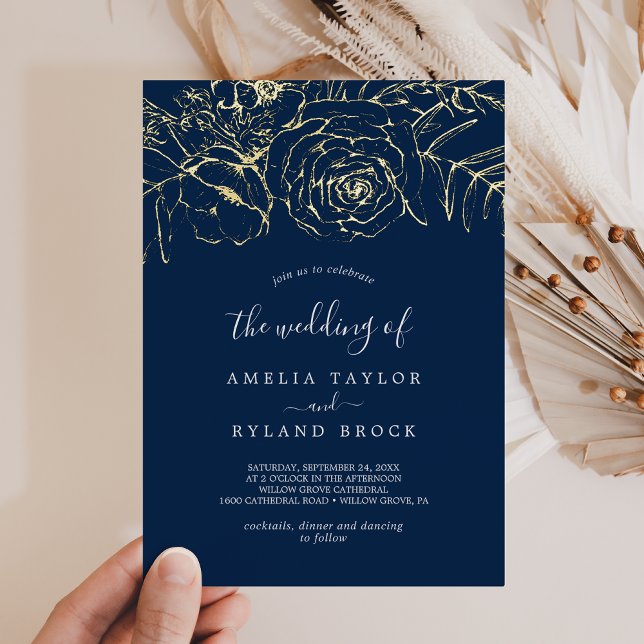 Gilded Floral | Gold Foil Navy Blue The Wedding Of (Creator Uploaded)