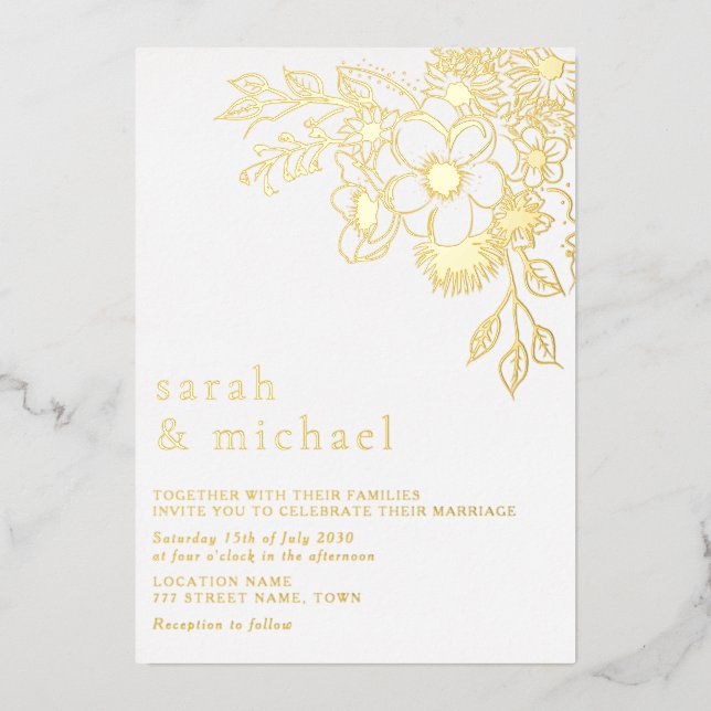 Gilded Floral Gold Wedding Foil Invitation (Front)