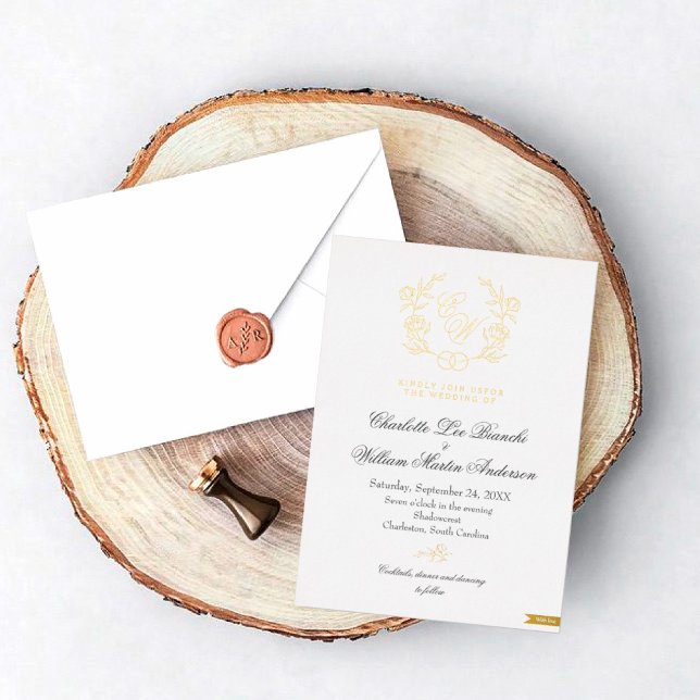 Gilded Floral Monogram Wedding Invitations (Creator Uploaded)