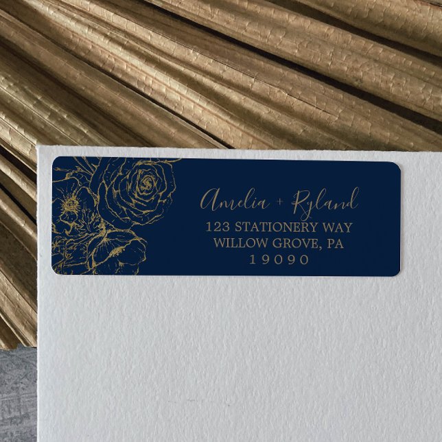 Gilded Floral | Navy & Gold Return Address Label (Creator Uploaded)